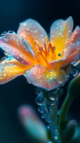 Iridescent Bloom with Dew Droplets: Macro Optical Study.