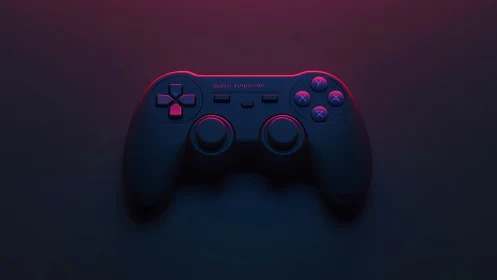 Gaming Controller with Neon Red Outline Against Dark Gradient