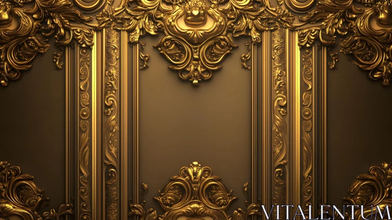 Ornate golden rococo wall panel with intricate baroque details.