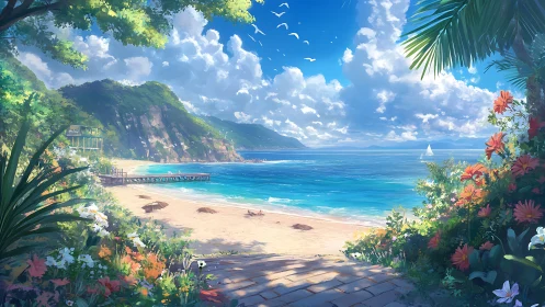 Sunlit tropical shoreline invites a slow and gentle escape