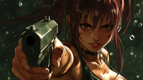 Dynamic anime gunslinger in extreme foreshortened perspective