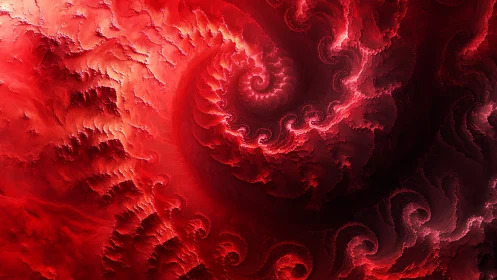 Red spiral fractal vortex with recursive flame-like contours
