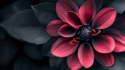 Pink Dahlia Bloom Against Dark Foliage.