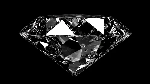 Cut diamond on black background with reflective facets.