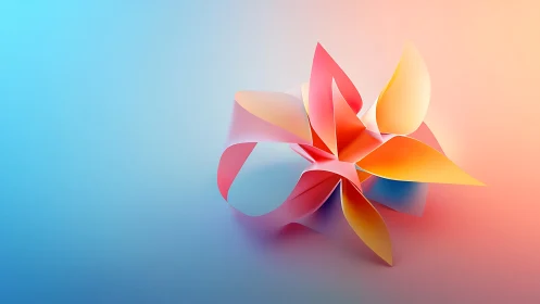 Abstract folded paper flower on gradient background.