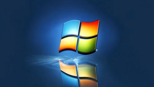 Glowing Windows style logo hovers over deep blue reflection