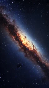 Edge-on barred spiral galaxy with bright dust lane core region