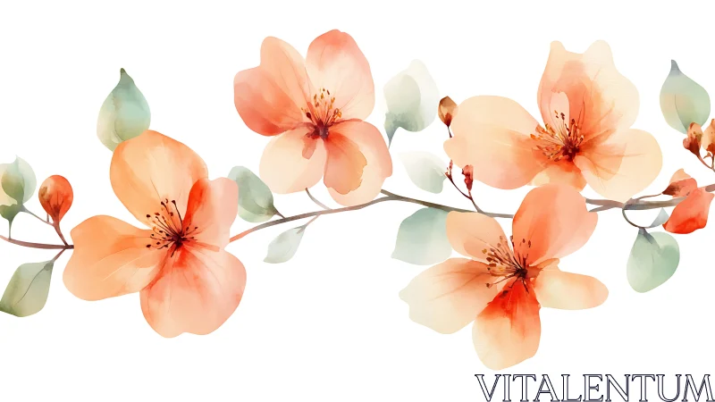 Watercolor Blossoms: Soft Coral Florals with Transitional Foliage