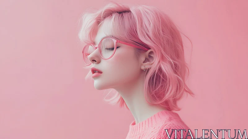 Monochrome pink profile portrait with soft-focus digital styling