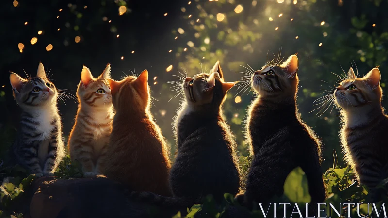 Six Felines in Backlit Composition with Bokeh Particle System