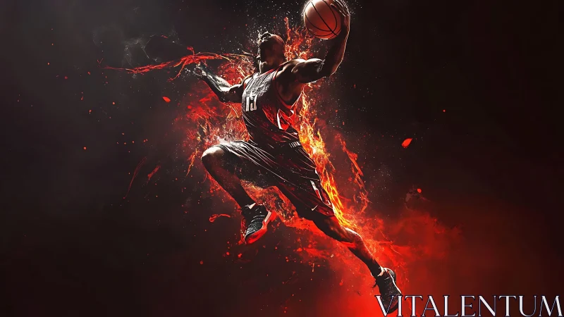 Digital illustration shows basketball player midair in motion