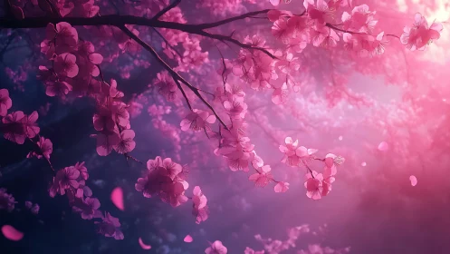 Cherry Blossoms Dance in Dreamy Pink Twilight