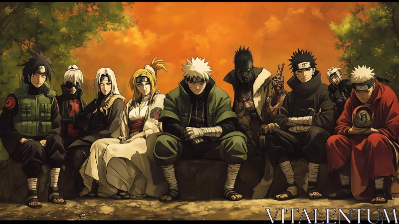 Legendary ninja squad broods beneath a burning sunset sky.