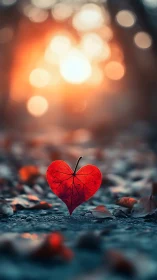 Heart-Shaped Leaf Glowing With Golden Light.