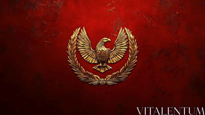 Gilded imperial eagle emblem on textured crimson field.
