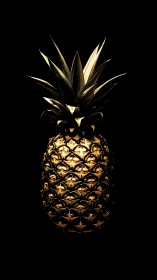 Golden pineapple silhouette under dramatic studio light.