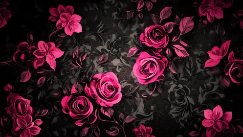 Neon Floral Composition Against Black Background.
