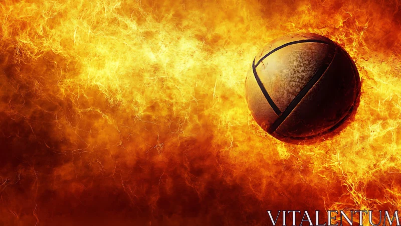 Textured leather basketball engulfed in dynamic plasma flames