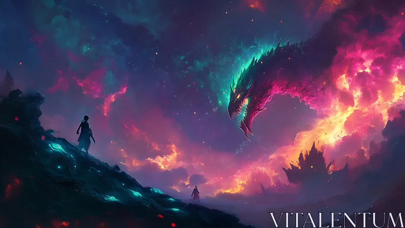 Stellar horizon confrontation with nebular draconic entity.