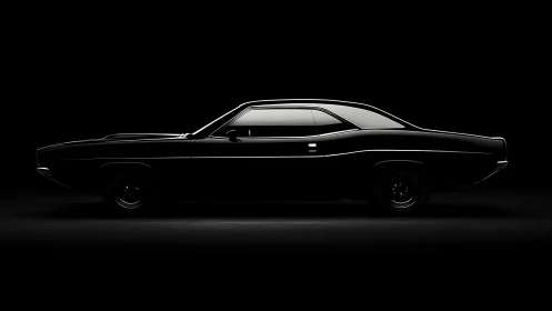 Classic muscle car silhouette in low key studio lighting.