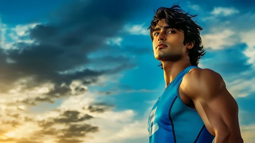 Sunlit athlete gazes toward a hopeful, wide open horizon