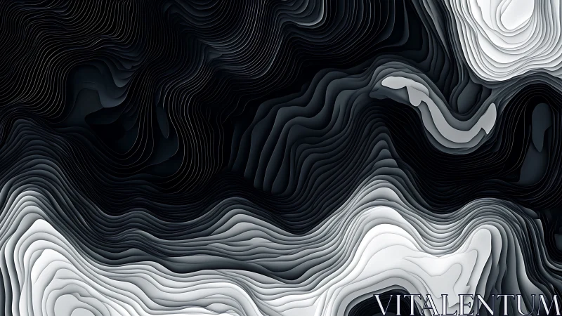 Layered monochrome topographic abstract pattern design.