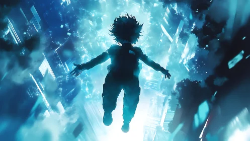 Skyward leap through a glowing neon dream cityscape.