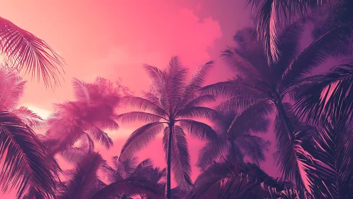 Tropical Sunset Through Palm Fronds: Neon Gradient Atmosphere.