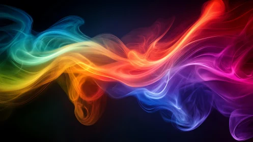 Digital painting of luminous rainbow spectral smoke ribbons.