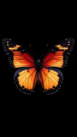 Midnight monarch glow, a fiery butterfly in velvet dark.