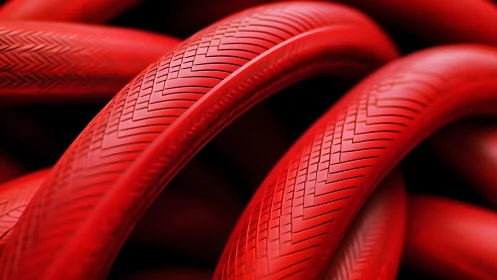 Close-up of Red Braided Cables with Geometric Patterns, Abstract Style.