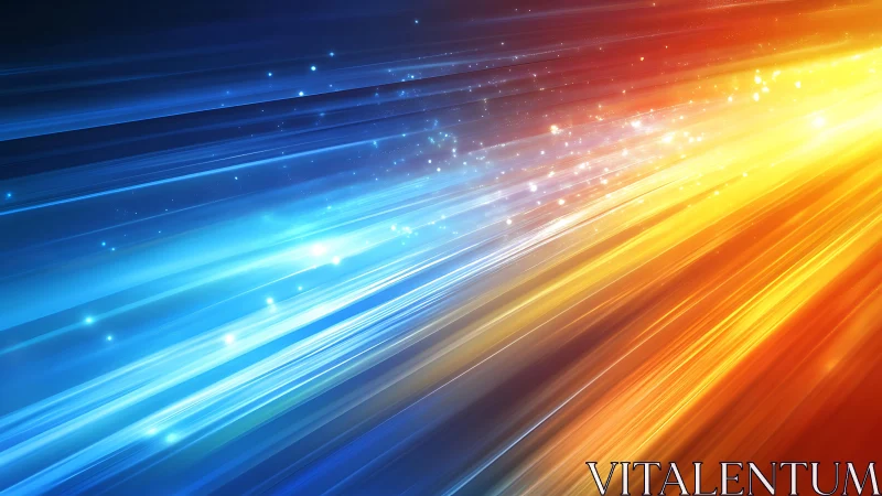 Abstract light streaks in blue and orange hues, dynamic digital art.