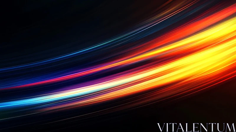 Vibrant neon light trails on black background, abstract digital art.