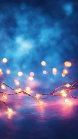 Soft bokeh string lights glow against a dreamy blue haze