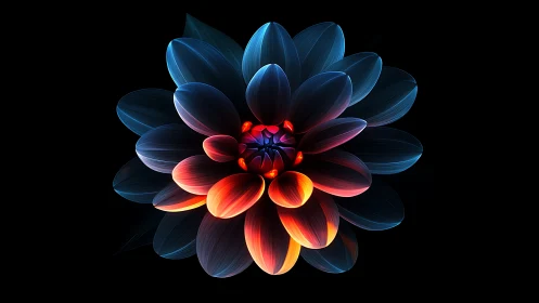Radiant Digital Dahlia with Luminescent Core and Chromatic Gradient Petals