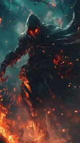 Hooded infernal wraith with molten armor and dynamic ember lighting