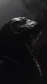 Midnight serpent gazes forward with quiet, glimmering rage