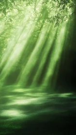 Forest sunbeams spill like liquid jade across quiet moss