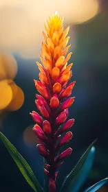 Tropical Torch Ginger Inflorescence with Layered Chromatic Gradient