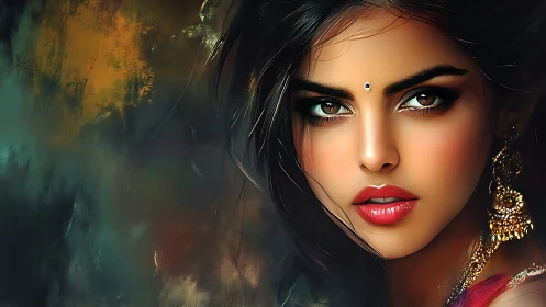 Radiant woman gazes forward with luminous, expressive grace