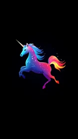 Neon galaxy unicorn silhouette on deep black background.