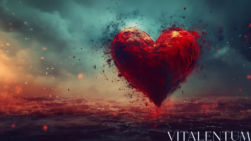 Illuminated Red Heart Form in Atmospheric Setting