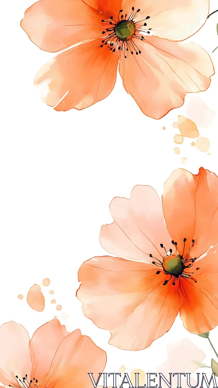 Soft Peach Cosmos Blooming in Watercolor Grace.