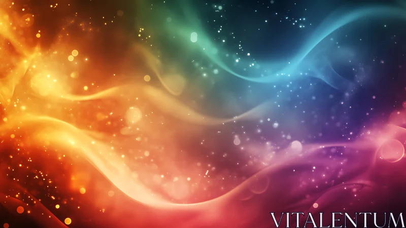 Multicolor abstract light waves with particles on dark field.