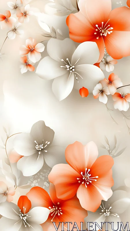 Orange and White Floral Digital Arrangement.