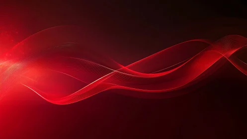 Crimson soundwaves glide across a dark digital horizon