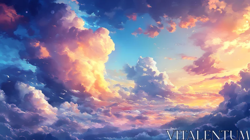 Radiant sunset clouds illuminate expansive dreamlike sky