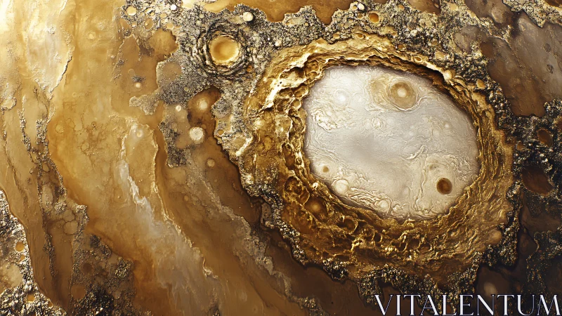 Metallic abstract crater pattern with layered circular forms.