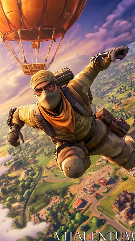 Skyfall commando dives beneath a glowing battle balloon.