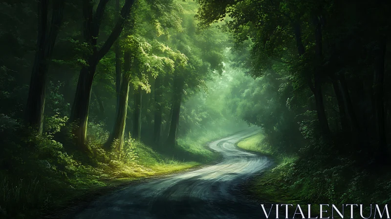 Verdant Passage: Where Ancient Trees Frame Light's Winding Dance